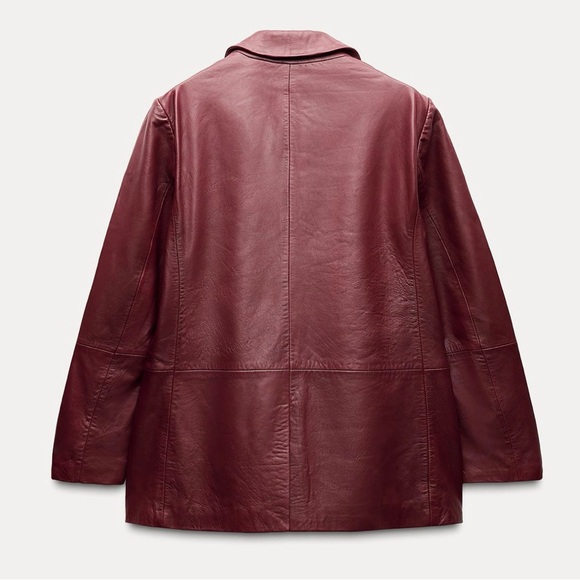 NWT SOLD OUT Zara Red 100% Leather Jacket / Blazer - Picture 2 of 5